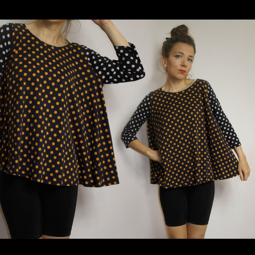 Marimekko Vintage Polka Graphic Dot Print Iconic Architectural Swing Top Sz XS